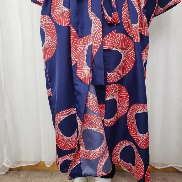 Vintage B. Cohen for Saks Fifth Avenue kimono robe blue red geometric pattern - Picture 4 of 13